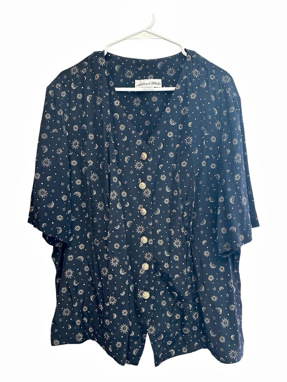 Vintage 90’s Michael Blake Celestial Print Blouse in Blue Size 20W
